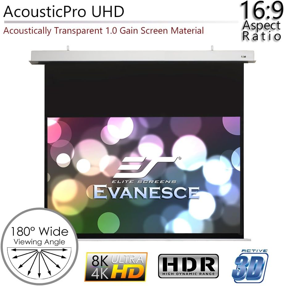 Elite Screens 140-Inch Sound Transparent Front Projection AcousticPro UHD Recessed In-Ceiling Electric Projector Screen in White