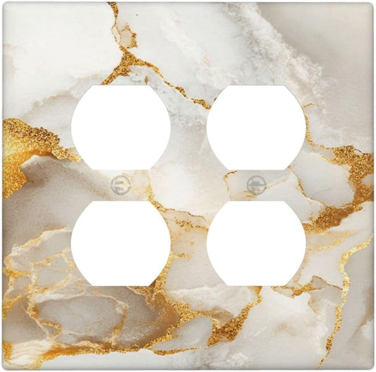 Gold Marble Crack Simple Abstract Print Outlet Covers 2 Gang Double Duplex Decorative Light Switch Covers Electrical Wallplates Socket Faceplate for Bathroom Kitchen Home Decor