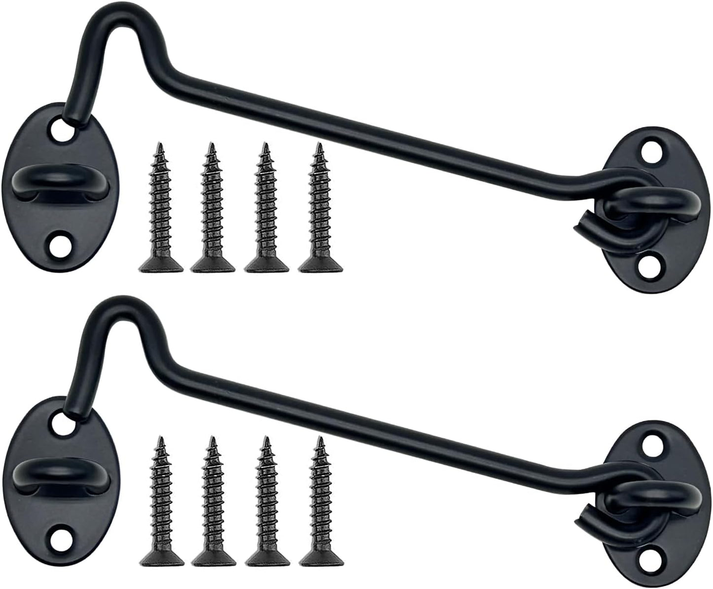 2-Pack 8Inch Door Lock Gate Latch Premium Stainless Steel Hook and Eye Gate Latch Cabin Hook with 16pcs Screws, Black