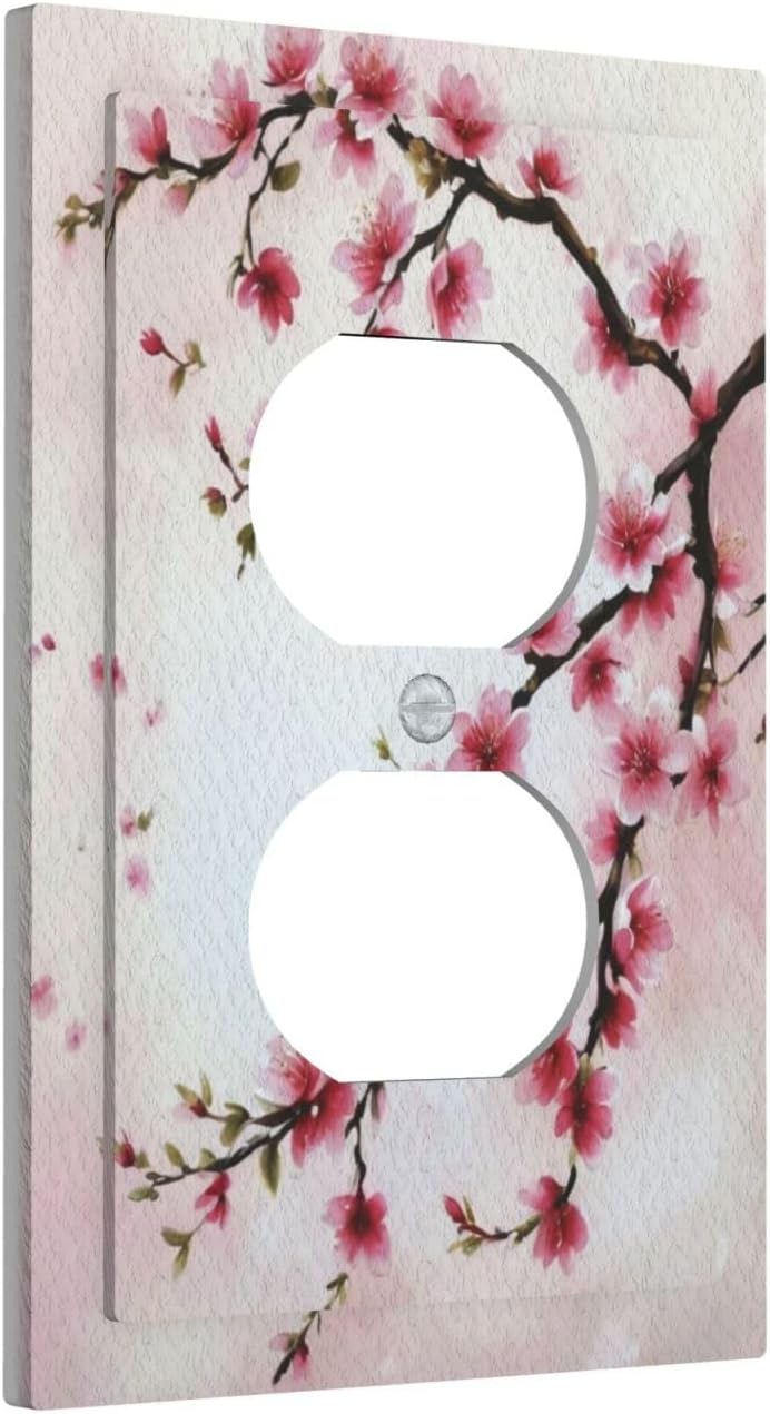 Branch with Pink Flowers Light Switch Cover 1 Gang Outlet Plate Single Duplex Wall Plate Covers Decorative Switchplate Covers Electrical Faceplate for Home Decor