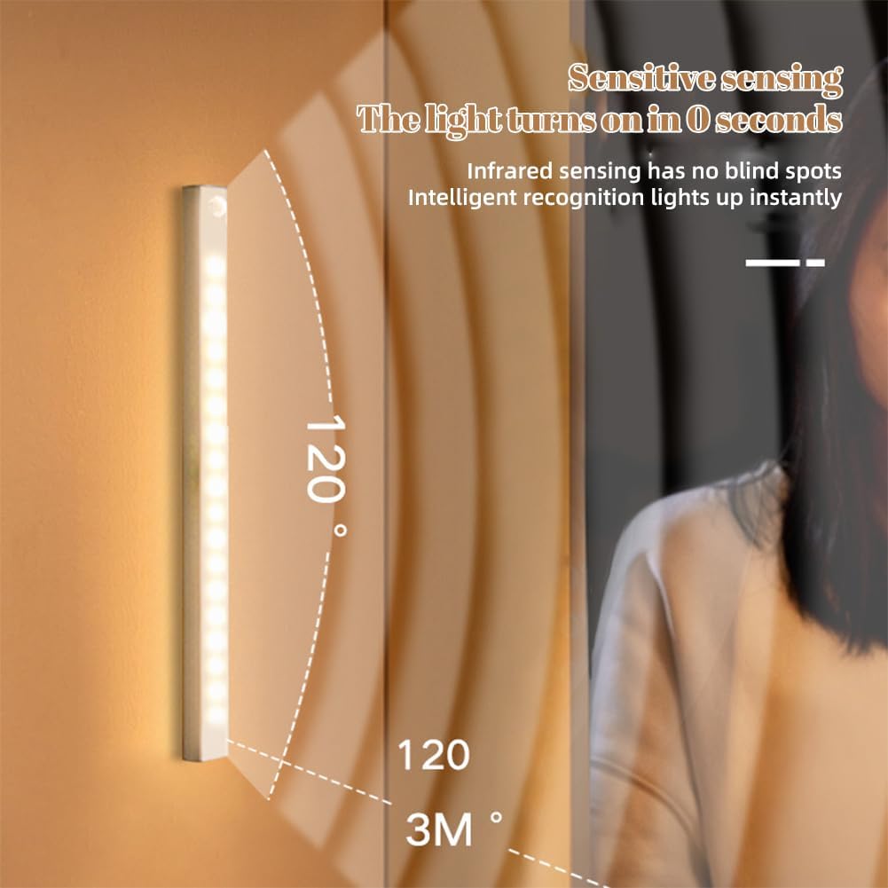 Punch-Free Smart Sensor Magnetic Rechargeable Led Lights, Rechargeable Motion Sensor Lights, Motion Sensor Light Indoor, for Wardrobes Kitchens Closets and Studios (2Set-Warm,20cm/7.87in)