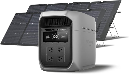 EF ECOFLOW Portable Power Station DELTA 3 MAX Plus with 2X220W Solar Panel, 3000W Max Output, Fast 0–80% Recharge in 64mins, Reliable Home Backup & RV Camping