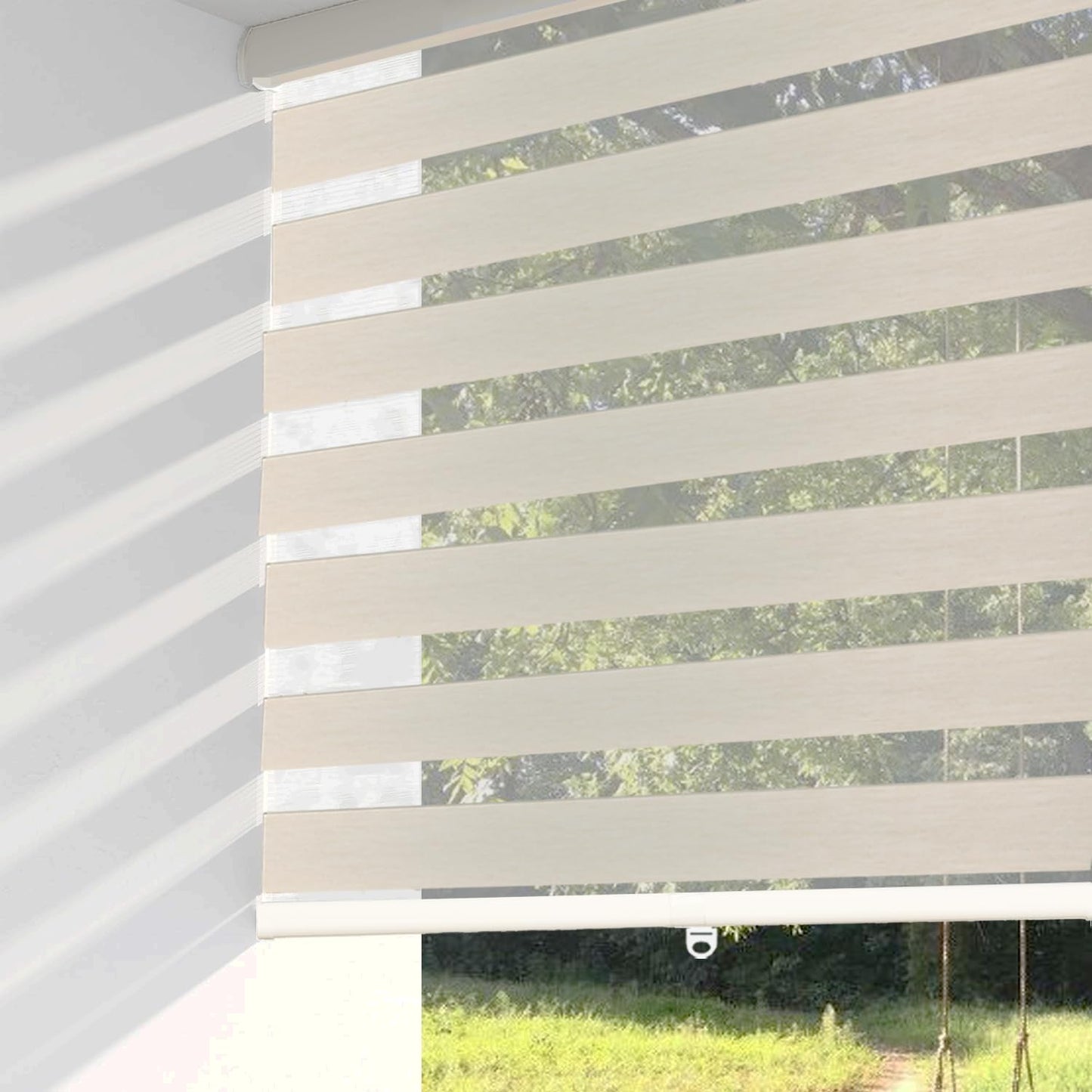 ShadesU Cordless Zebra Blinds for Windows, 27" W x 72" H, Cream, Dual Layer Free-Stop Zebra Shades, Light Control for Day and Night, Sheer Blinds for Indoor Windows, Bedroom, Kitchen