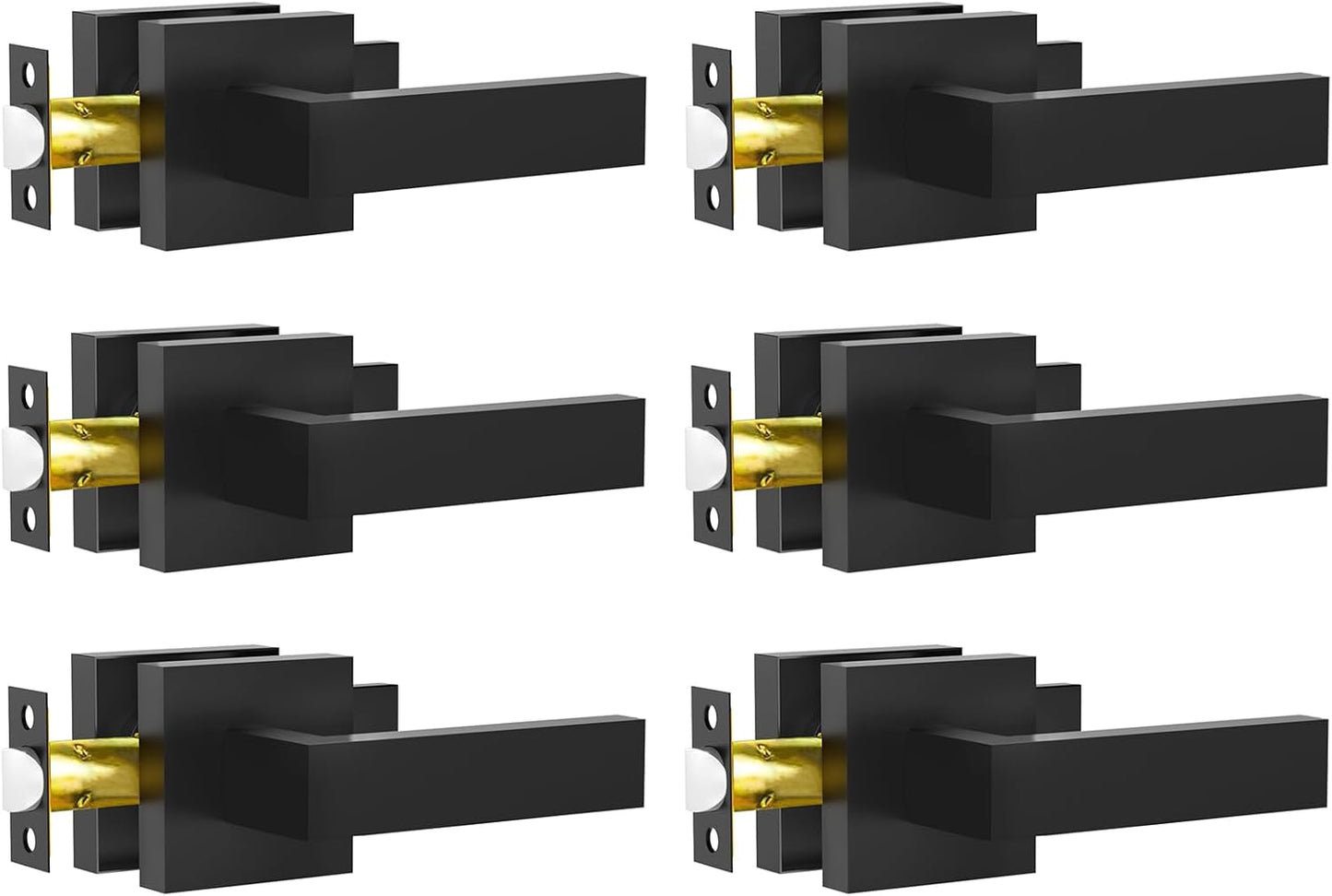 Passage Door Lever, 6 Pack Matte Black Interior Door Handles for Hallway and Closet, Heavy Duty Square Interior Keyless Door Handles Non-Locking Door Knobs for Right & Left Side Door