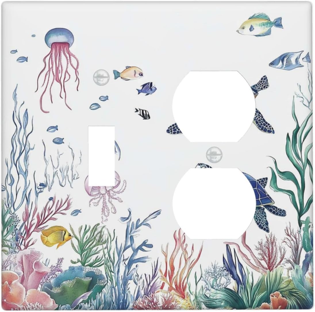 Blue Sea Turtle Ocean Fish Octopus Coral Wallplates 1 Toggle 1 Duplex Switch Plate Electrical Gfci Faceplate Decorative Light Switch Covers For Bathroom Kids Room Decor