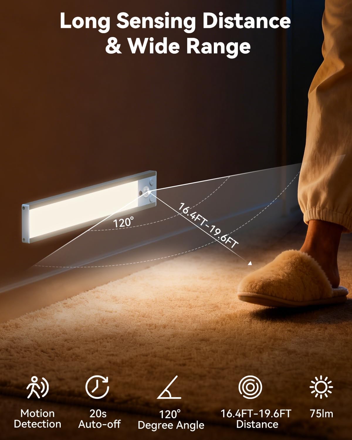 Under Cabinet Lighting Wireless with Remote, Rechargeable Under Cabinet Lights, 9 Inch Motion Sensor Cabinet Light Indoor, 3 Color Temps & Dimmable LED Lights for Kitchen, Closet, Hallway, 2-Pack