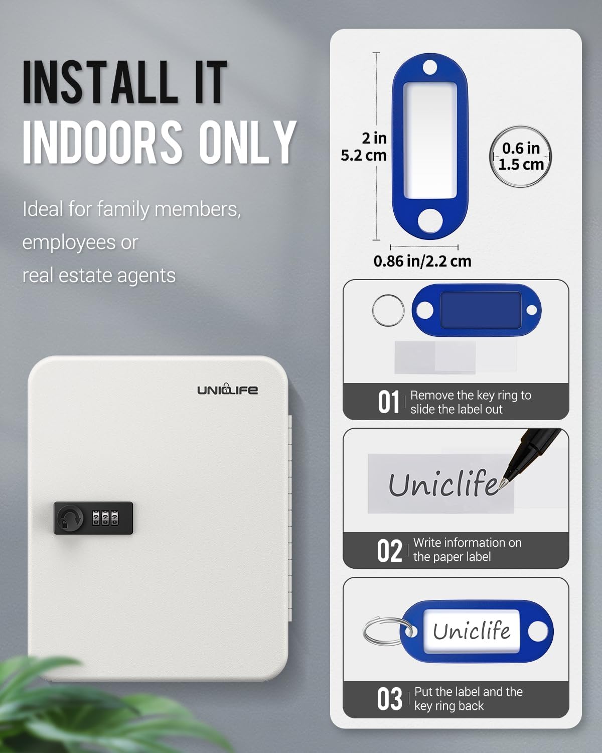 Uniclife 48 Position Key Cabinet with Combination Lock Resettable White Digital Security Storage Box Steel Key Organizer with Colorful Key Tag Labels Stickers and Hooks