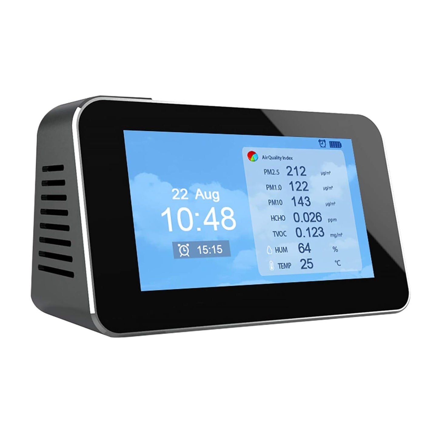 9 in 1 Air Quality Detector Smart Air Quality Monitor AQI, PM2.5, PM1.0, PM10, Formaldehyde (HCHO), TVOC, Temperature, Humidity, Time/Date/Alarm Multifunction