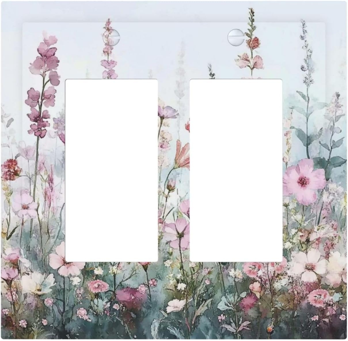 Pink Floral Watercolor Botanical Wildflowers Decorative Outlet Covers 2 Gang Double Gfci Rocker Electrical Wall Panels Light Switch Cover Plate For Bed Room Living Room Decor