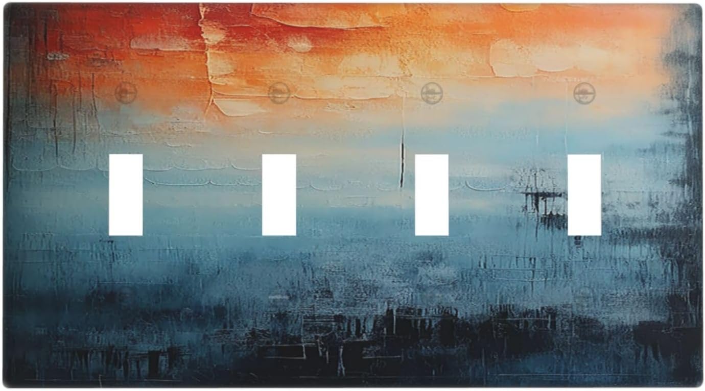 Light Switch Cover Plate Blue Orange Abstract Modern Minimalist Oil Painting Quad Toggle Wall Plates Decorative Switch Plates 4 Gang Outlet Covers Electrical Panel Cover Faceplate for Home 4.5 X 8 IN
