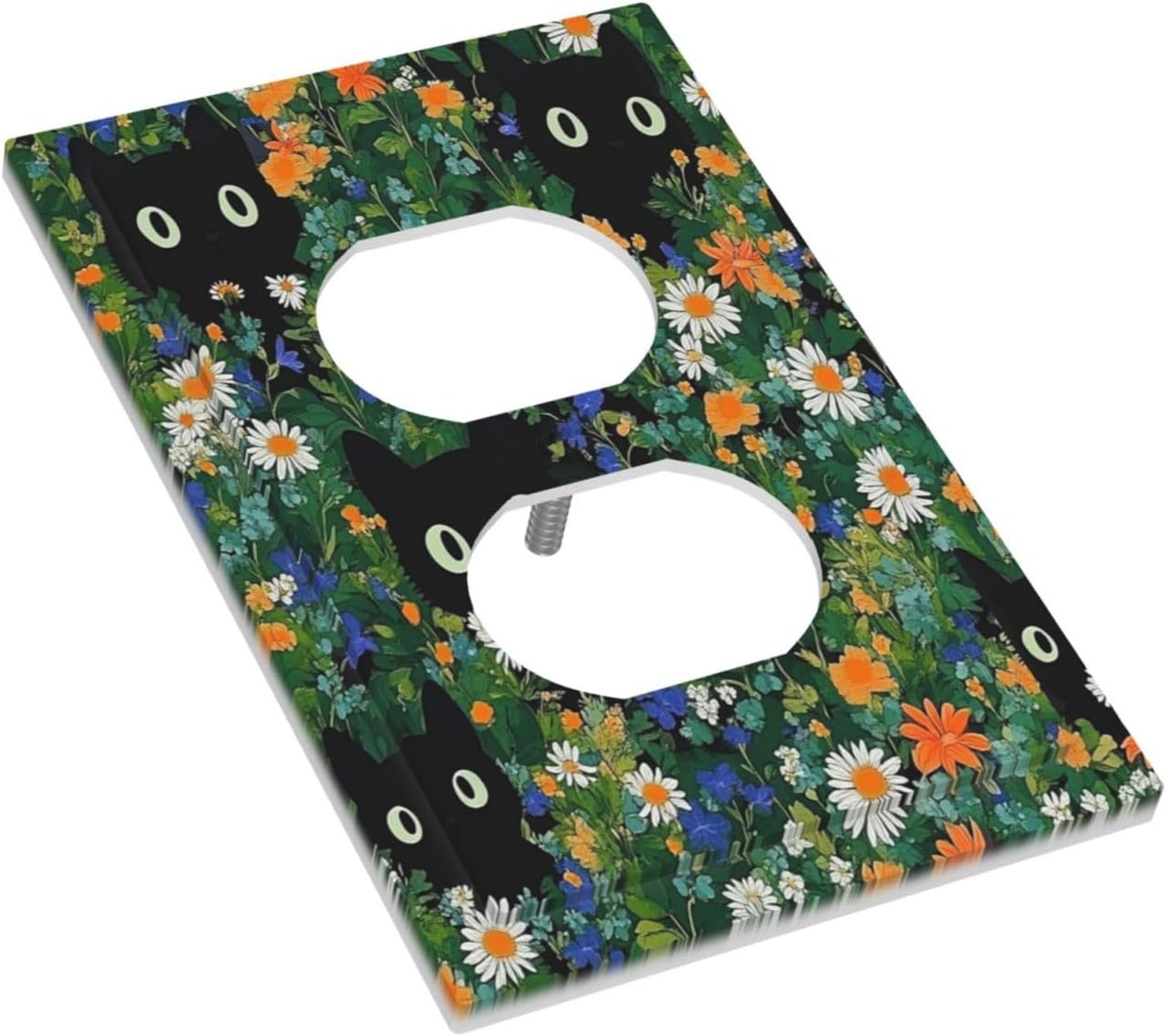 Boho Funny Black Cute Cats Daisy Wildflower Outlet Covers 1 Gang Duplex Light Switch Cover Decorative Switch Plates Electrical Receptacle Faceplate Wall Plate For Kids Room Bed Room Decor