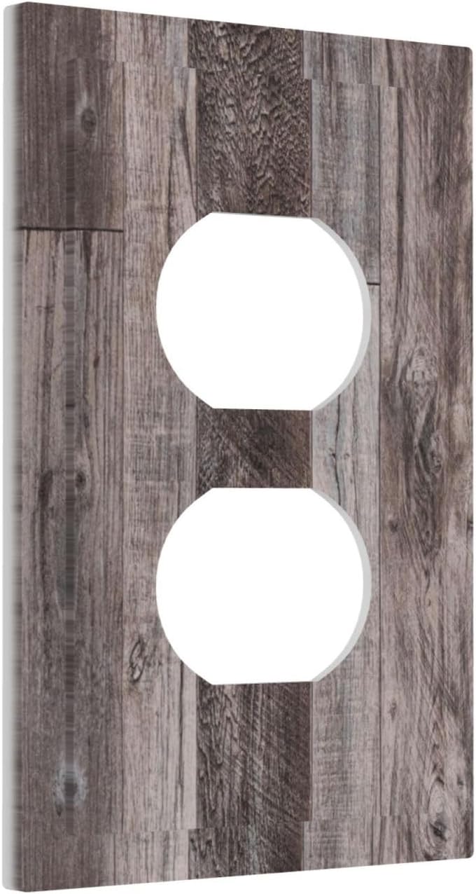 Outlet Covers Rustic Dark Grey Wood Retro Country Wooden 1 Gang Duplex Light Switch Cover Decorative Switch Plates Electrical Receptacle Faceplate Wall Plate for Farmhouse Cabin Decor
