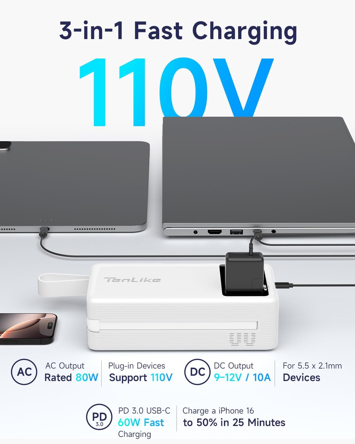 Power Bank with AC Outlet 99.9Wh Portable Power Stationr Camping Essentials Small Electric Generator Large Lithium Battery with 110V 80W Rated 120W Peak AC Plug in Output 60W Type-C Outdoor Emergency