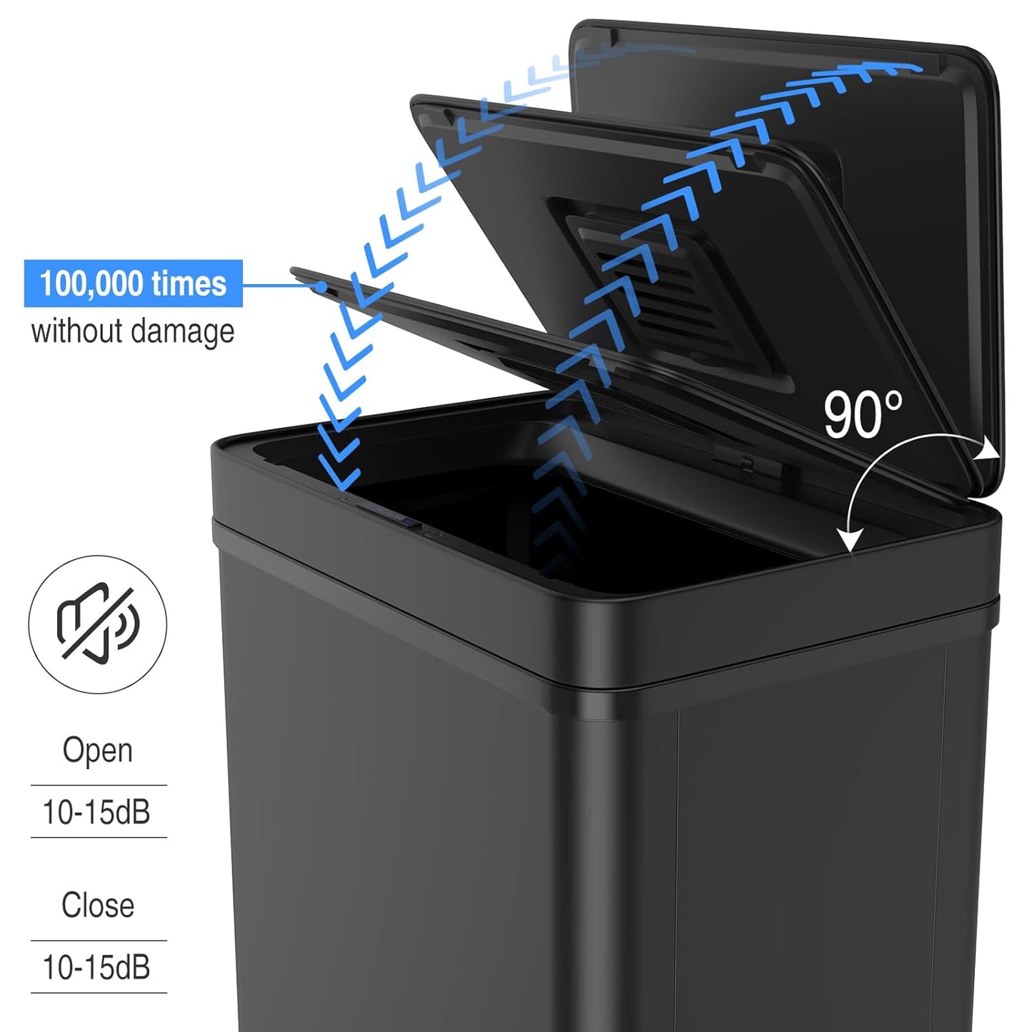 50L / 13 Gallon Smart Automatic Trash Can with Deodorizer Compartment, Stainless Steel Body and Mute Sensor Lid for Kitchen Office Living Room and More, Assemble Large Capacity Garbage Can - Black