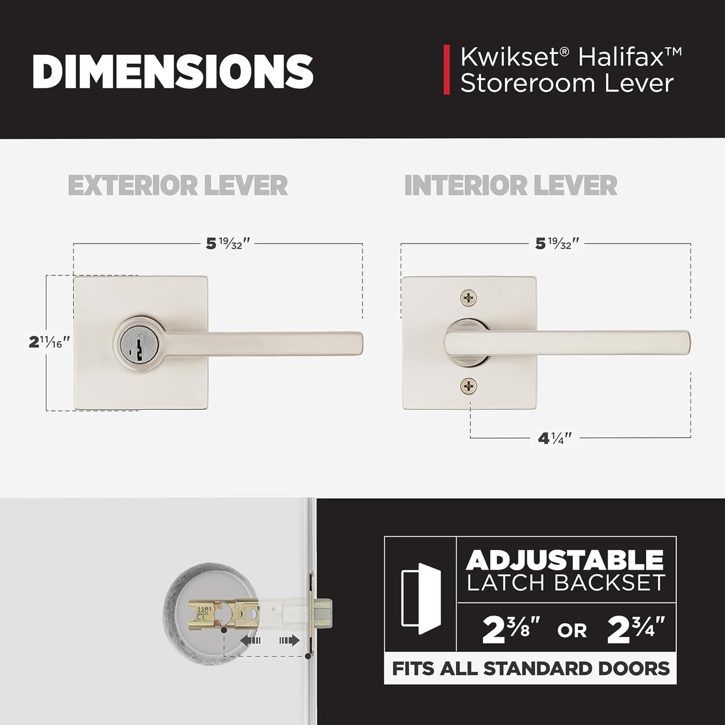 Kwikset Halifax Keyed Storeroom Entry Door Handle with Lock and Key, Secure Keyed Reversible Lever Exterior, Front Entrance and Bedrooms, Satin Nickel, Pick Resistant SMT Rekey Security and Microban