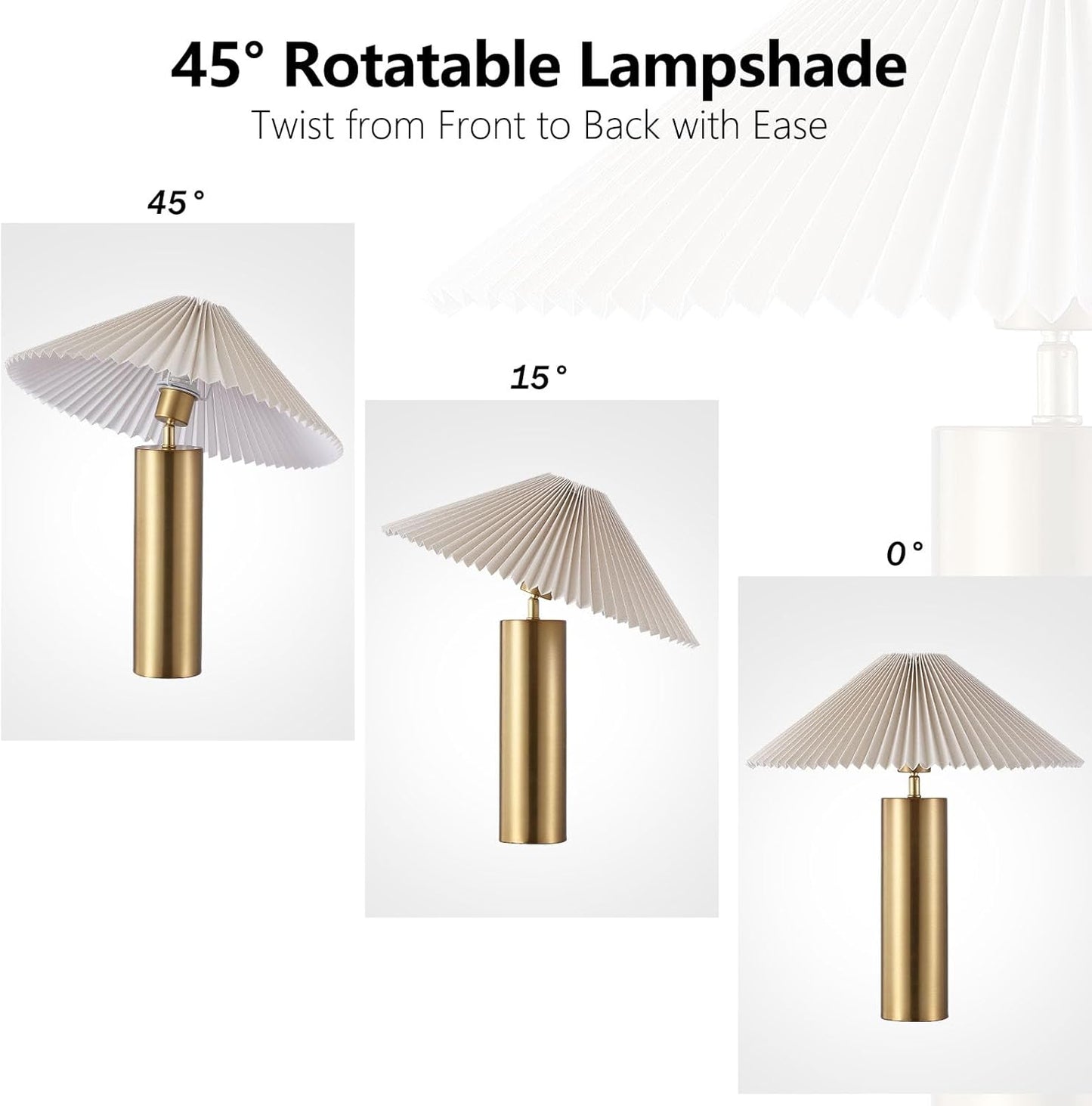 Modern Table Lamp with Metal Blade Lampshade and Cylindrical Base, E26 Bulb Compatible, Contemporary Accent Light for Living Room, Bedroom, Office (Gold)