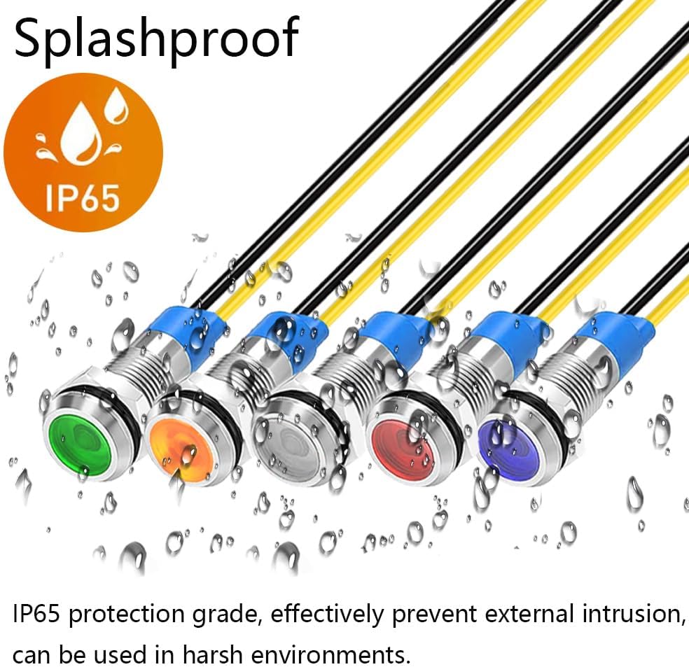 10pcs 6mm LED Metal Indicator Light 110V-220VAC Waterproof Signal Lamp (Green)