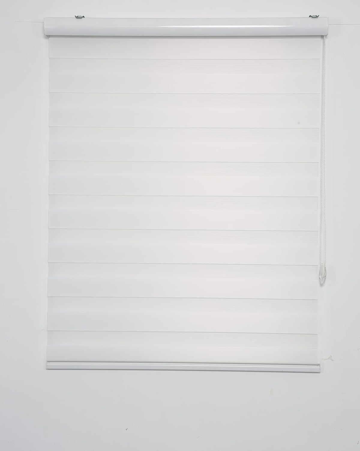 Shadesu Custom Size Zebra Blinds for Windows, 34" W x 72 H, White, Dual Layer Free-Stop Zebra Shades, Light Control for Day and Night, Sheer Blinds for Indoor Windows, Bedroom, Kitchen