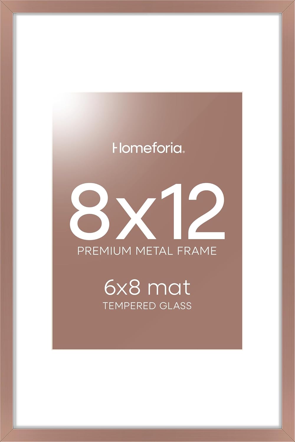 Homeforia 8x12 Picture Frame Mocha, High End Metal 8 x 12 Poster Frames with Mat 6 by 8 for Photo, 12x8 Frame Matted to 6x8 inch Print, 8by12 Wall or Tabletop Frame, Tempered Glass, Wall Kit, Set of 1