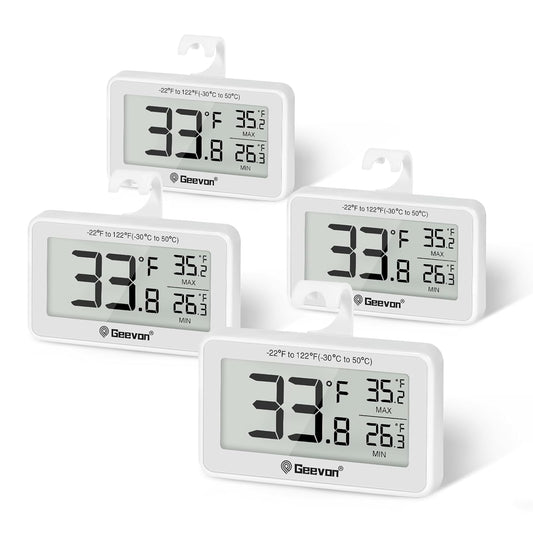 Geevon 4 Pack Refrigerator Thermometer Digital Fridge Thermometer IP65 Waterproof with Large LCD Display,Max/Min Record Function,Magnetic Back,for Fridge,Freezer Scenarios