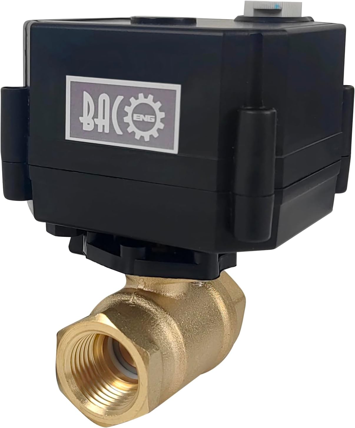 BACOENG Motorized Ball Valve, 2 Wire Auto Return 1/2" Brass Electrical Ball Valve with Full Port, AC/DC9-24V Manually Closable (Normally Closed), Black