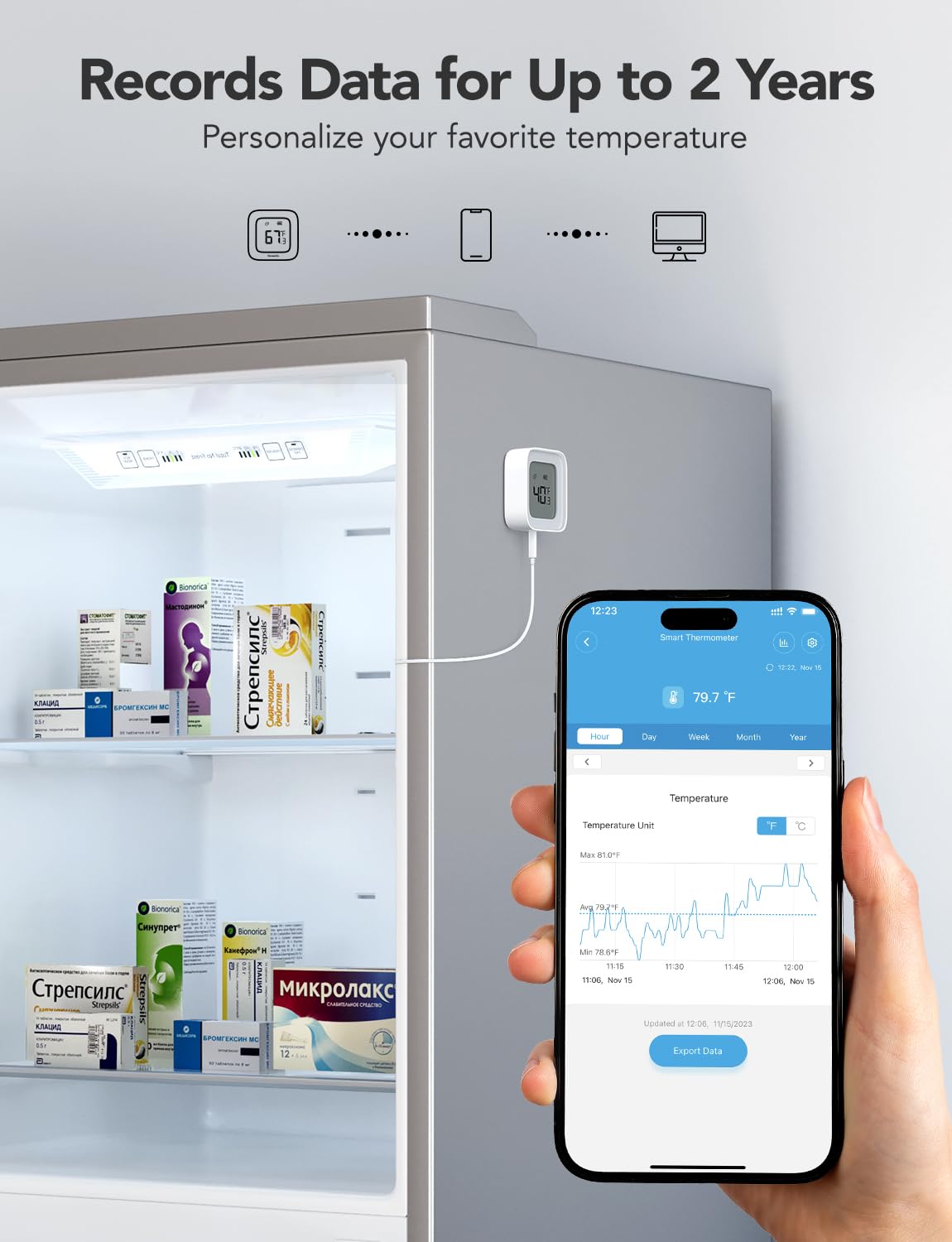 GoveeLife Freezer Thermometer Alarm, Smart Bluetooth Temperature Monitor Sensor for Refrigerator, 197 Ft Connecting Range APP Alert with Anti-False for Freezer (WiFi Gateway Not Included)