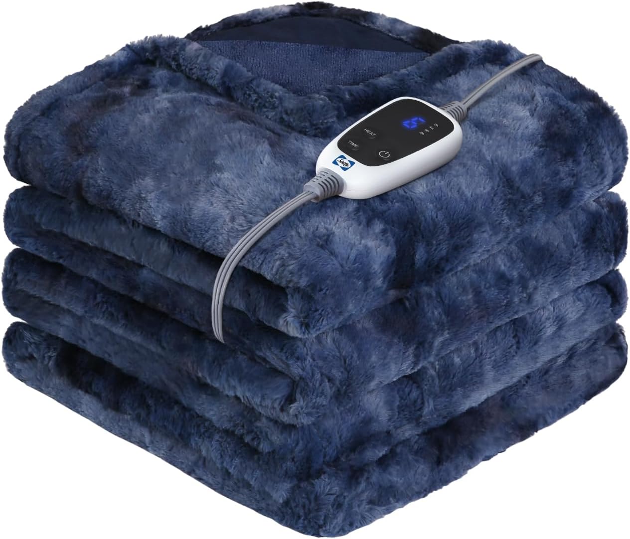 Sealy Electric Blanket Heated Throw, Faux Fur Heating Blanket with 6 Heat Settings & 2-10 Hours Auto Shut Off, Fast Heating & ETL Certification, 50x60 Inch, Navy Blue
