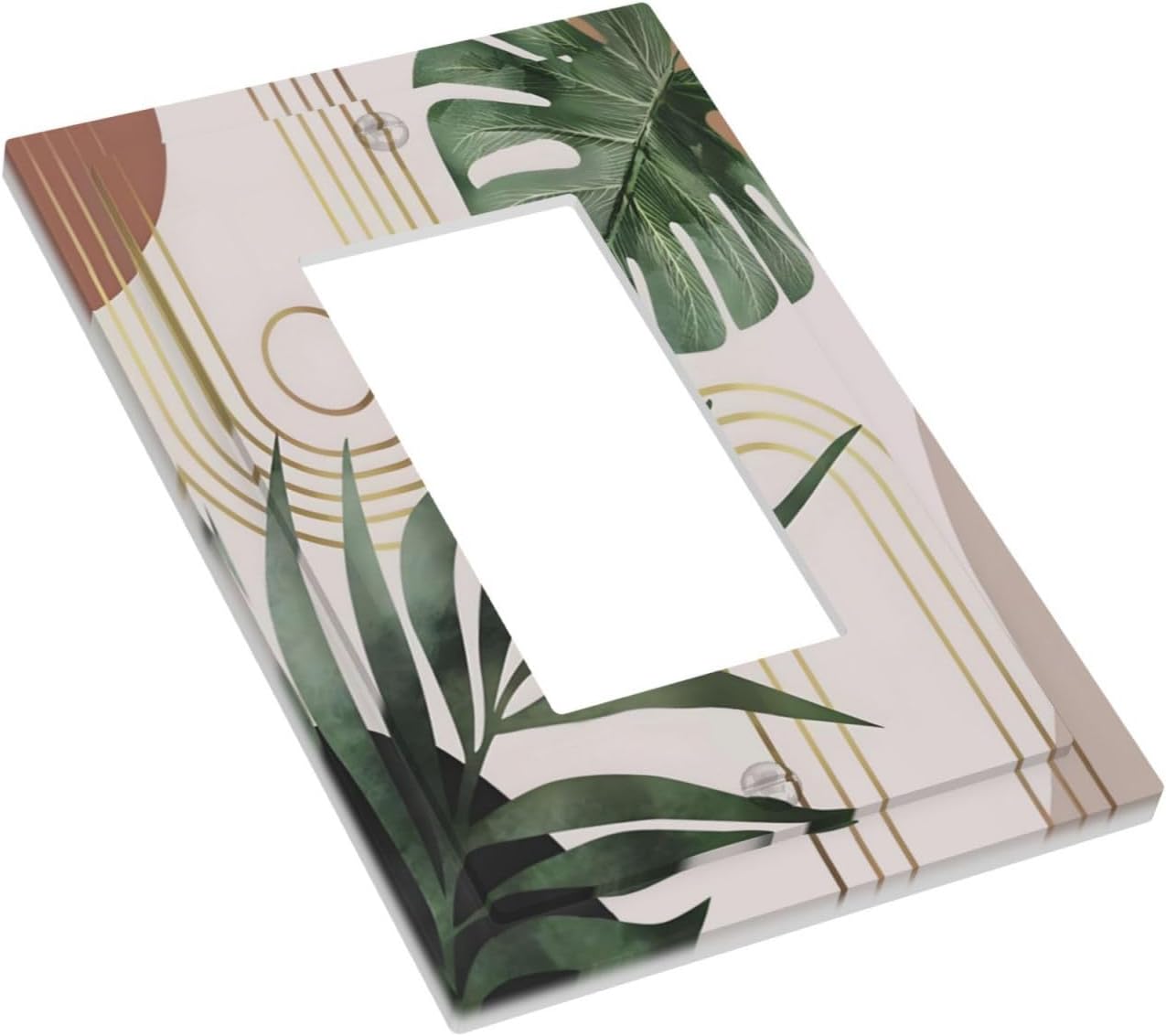Decorative Outlet Covers Boho Mid Century Abstract Arch Green Leaves 1 Gang Rocker Light Switch Cover Plate Single Decora Light Switch Covers Wall Plate for Bedroom Decor （ 2 Pack）