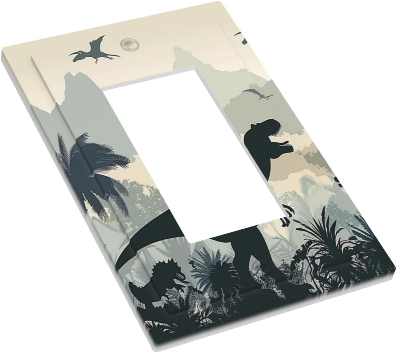 Decorative Outlet Covers Prehistoric World Dinosaur Cartoon Fores 1 Gang Single Rocker Light Switch Cover Plate Wall Plates GFCI Faceplate for Kids Room Nursery Decor
