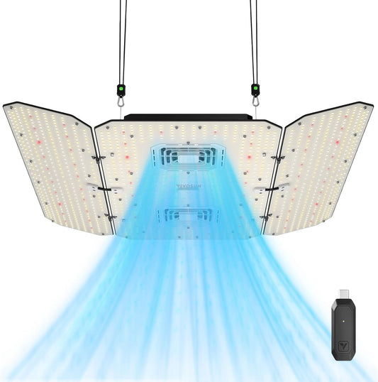 VIVOSUN AeroLight Wing AW400SE & GrowHub Controller E25, LED Grow Light 400W with Integrated Circulation Fan, Full Spectrum, Compatible with App & E42A, 4x4/5x5 Coverage