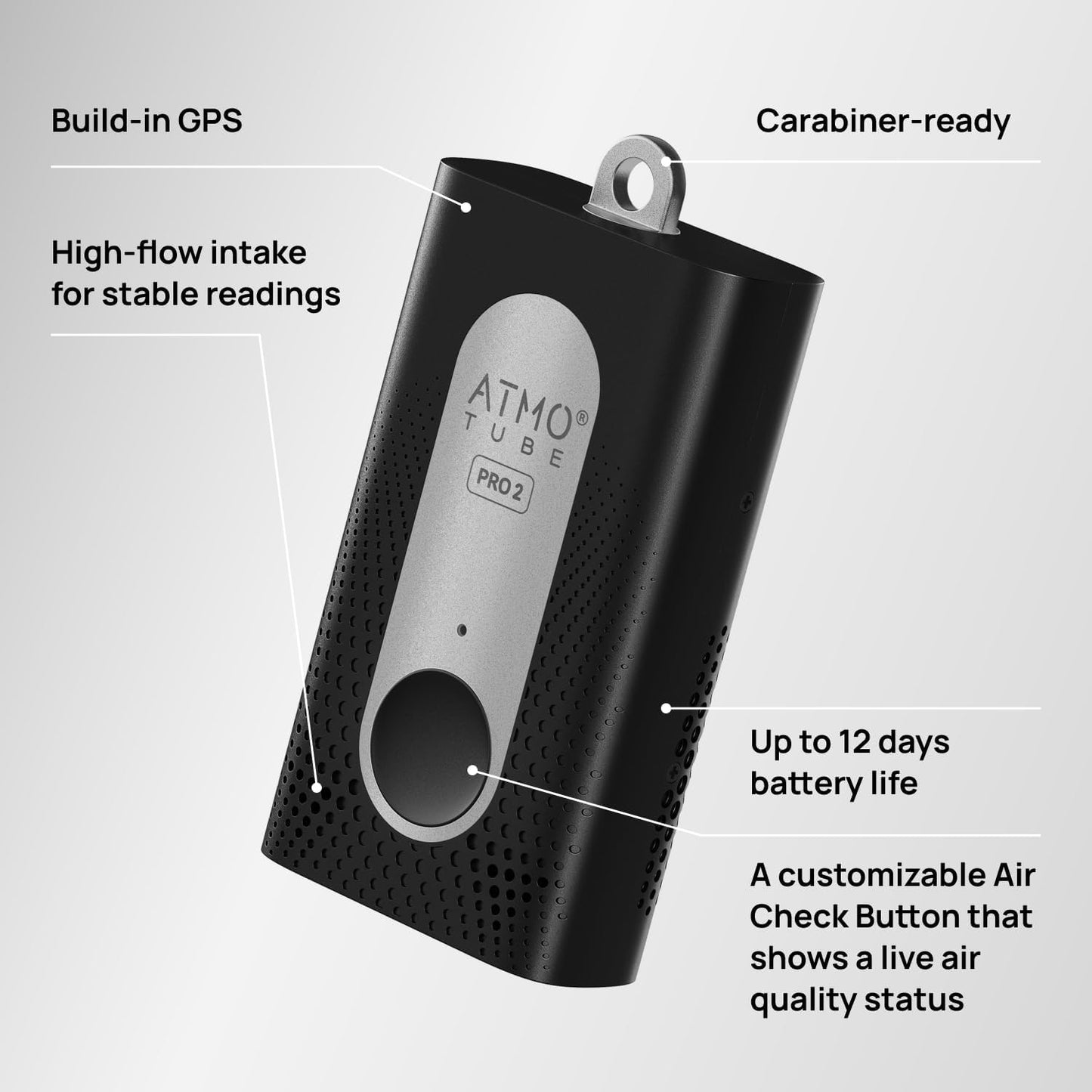 Atmotube PRO 2 Battery Powered Portable Outdoor and Indoor Professional Air Quality Monitor [PM, CO2, VOCs, NOx, Temperature, Humidity and Barometric Pressure Tester], Pollution Meter
