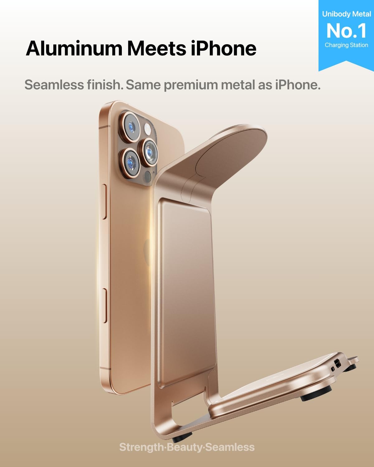 Intoval Aluminum 3 in 1 Wireless Charging Station for iPhone 17 16 15 14 13 12 11 Pro Max XR, Wireless Charger for Apple Watch 11 10 9 8 7 Ultra SE 3 2, Phone Charger for AirPods 4 Pro 2 3 (Desert)