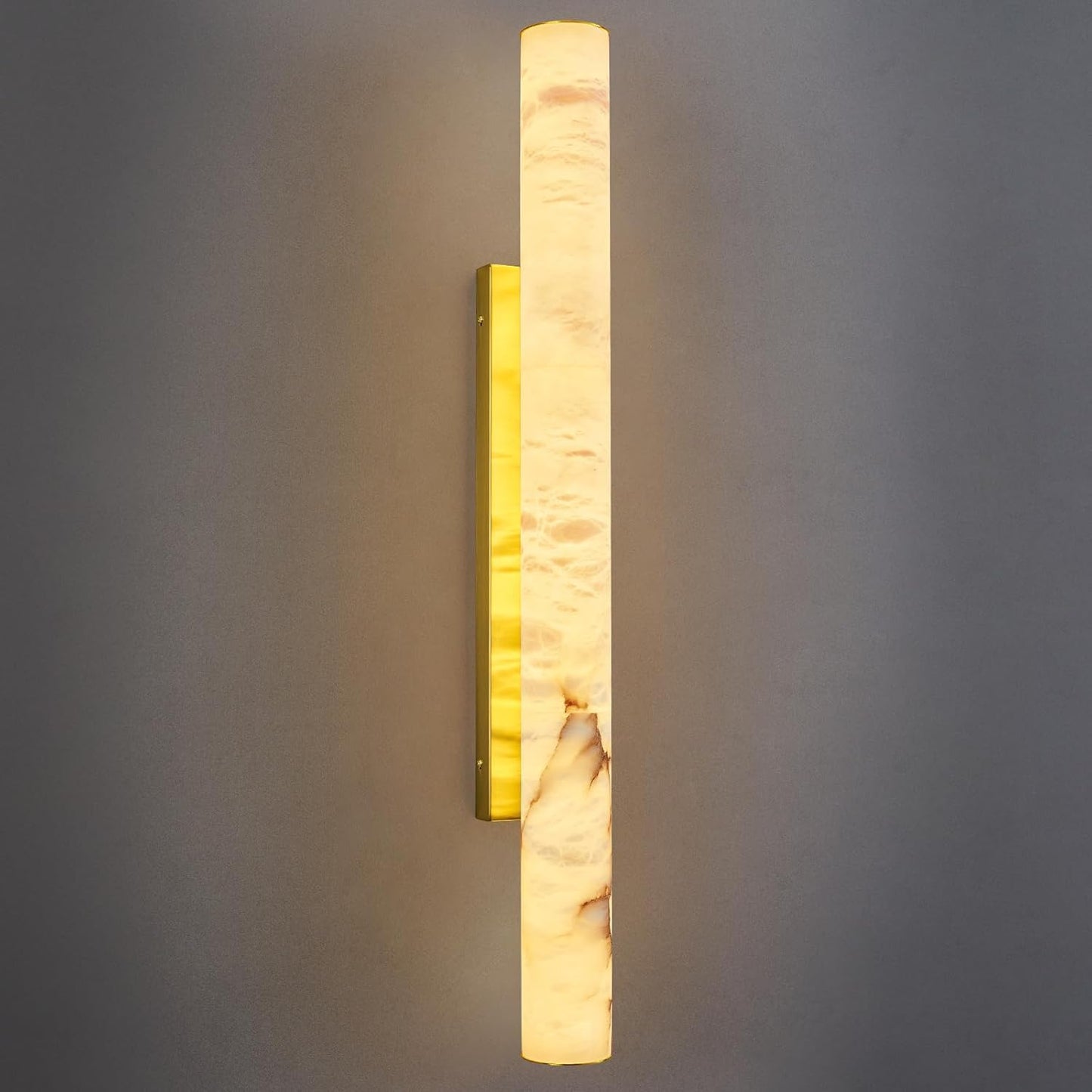 LMQNINE Natural Alabaster Wall Sconces Spanish Marble Wall Light Cylinder Modern Gold LED Sconce for Living Room Bedroom Bathroom Stairs（L-1Pack）