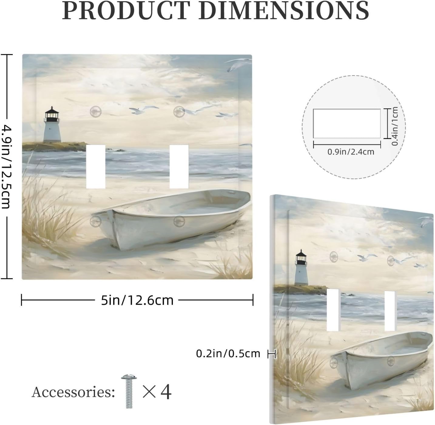 Decorative Light Switch Plate Covers Seascape Painting with Lighthouse Boats 2 Gang Wall Plate Unique Double Toggle Double Light Switch Covers for Bedroom Home Decor （2 Pack）