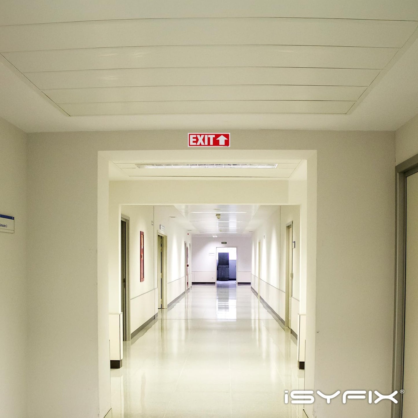 iSYFIX Exit Signs Stickers 12 Pack 12x4 Inch - Laminated Premium Vinyl Directional Up Arrow Signs for Buildings, Office, Workplace, Stores, Schools, Theaters, Parking, Restaurants, Factories