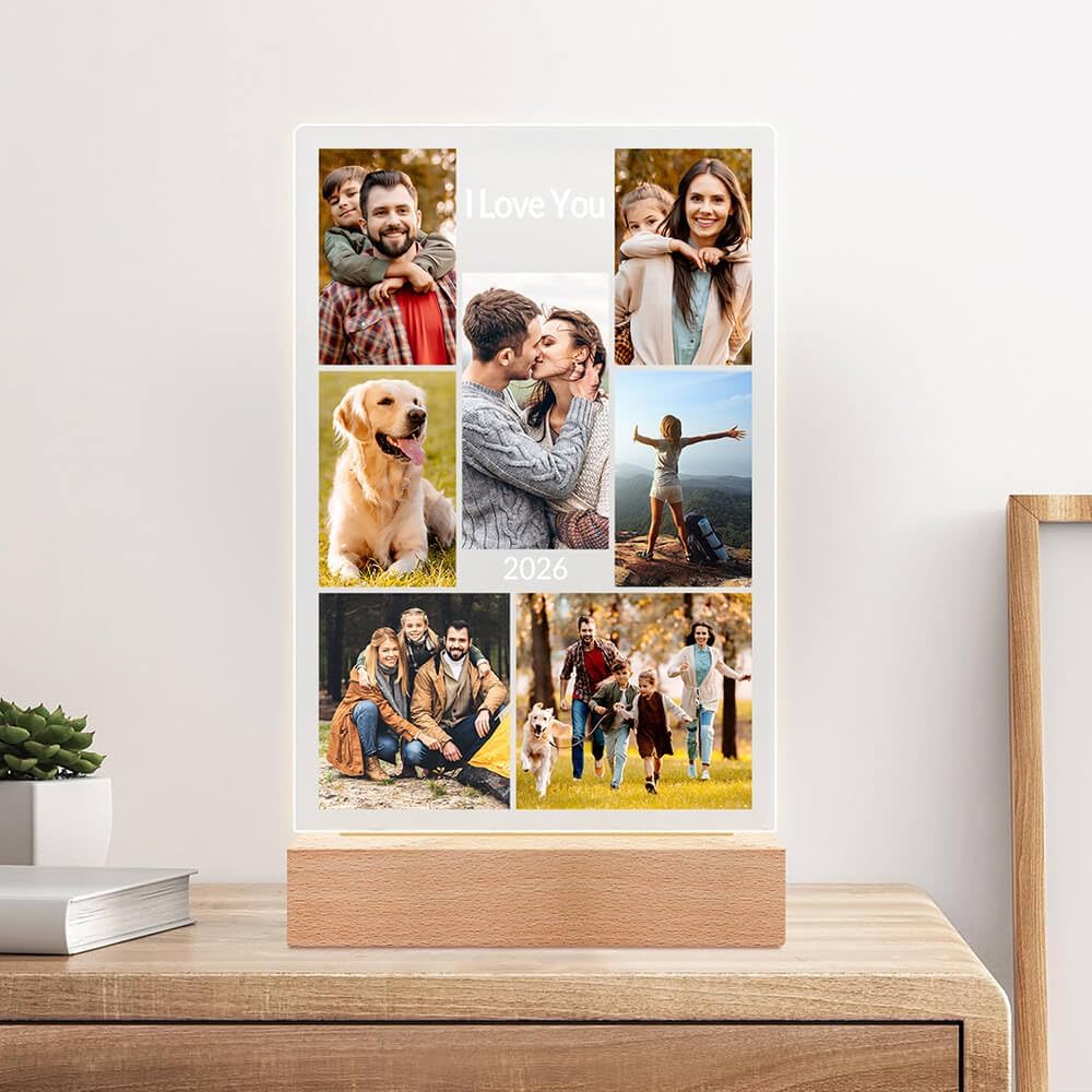 Custom Picture Frame with Photo, Customized Picture Frames with Night Light, Personalized Photo Frame, Personalized Valentines Day Gifts for Women Men Her Him Mom Dad Family