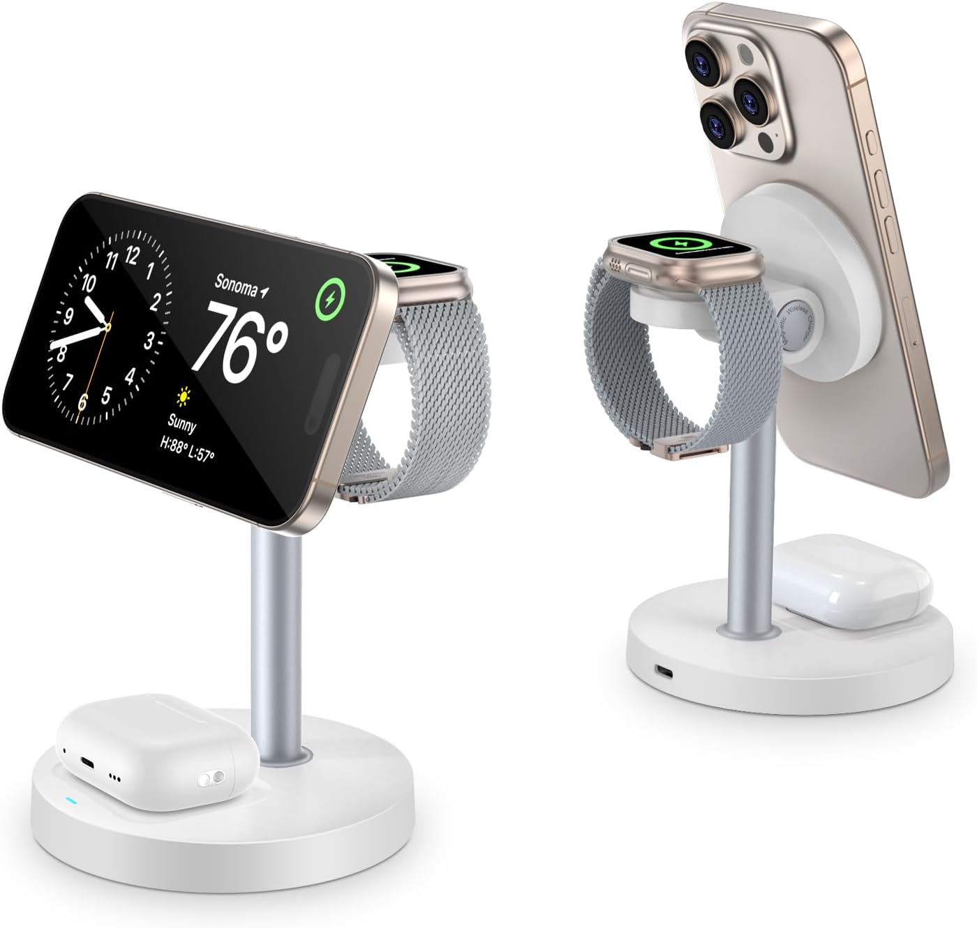 3 in 1 Wireless Charging Station for Apple Devices, 15W Fast Magnetic Charger Nighstand for Bedrooms, iPhone 17 Air 16 15 14 13 12 11 Series, Apple Watch, Airpods, Gifts for Men & Women(No AC Adapter)