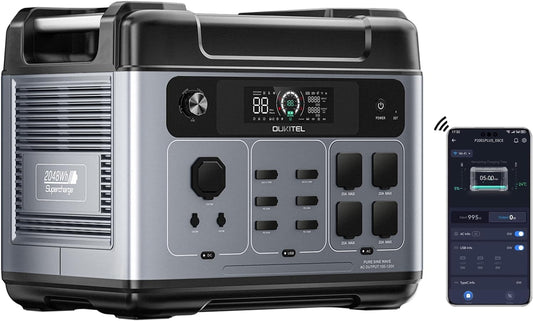 OUKITEL P2001 Plus 2400W Solar Generator(2025 NEW), 2048Wh Solar power station with 4 AC Outlets (5000W Peak), 1.5H Full Charging, APP Control Battery Backup for Home, Camping & RVs