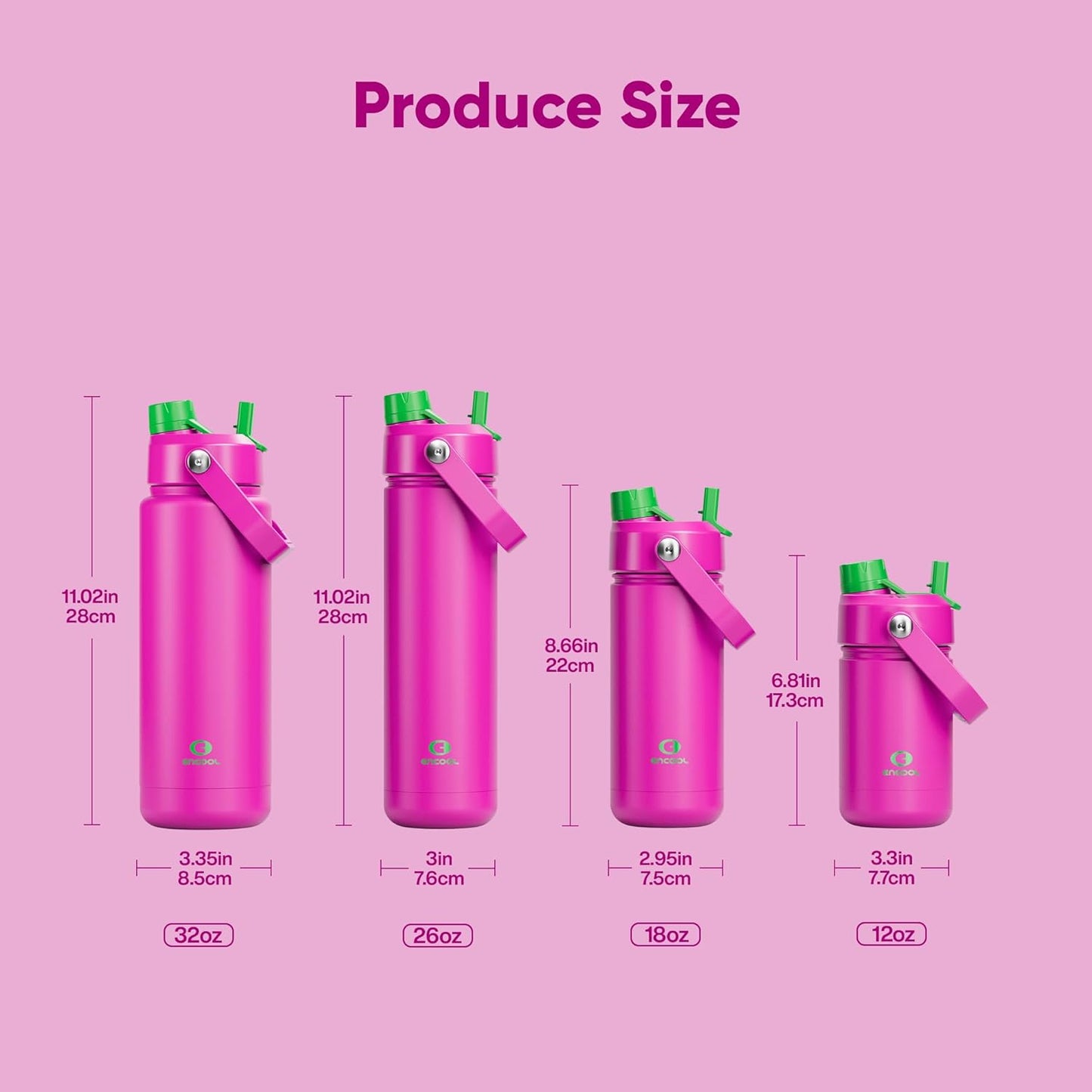 Kids Insualated Water Bottle with Straw - 12oz Stainless Steel Water Bottle with Dual Spouts, Leak-Proof, BPA-Free, Double Wall Vacuum Keeps Cold for 24 Hours for Sports, Travel (Knockout Pink)
