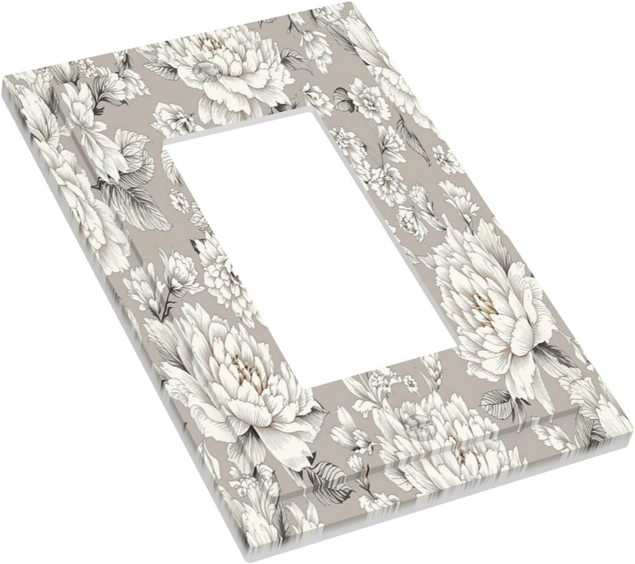 White Poppies Floral Modern Grey Peonies Flowers Decorative Outlet Covers 1 Gang Single Rocker Light Switch Cover Plate Wall Plates GFCI Faceplate for Bedroom Bathroom Decor