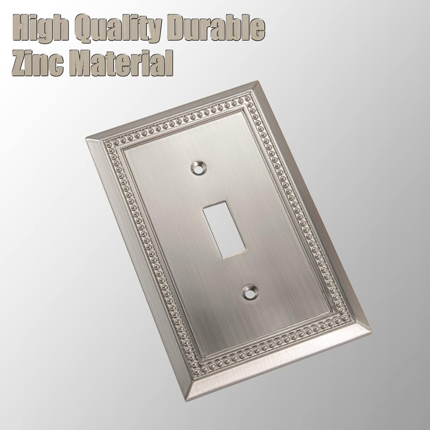 Henne Bery Sunken Pearls Heavy Duty Decorative Wall Plate Switch Plate Outlet Cover (Single Toggle, 2 Pack, Satin Nickel)