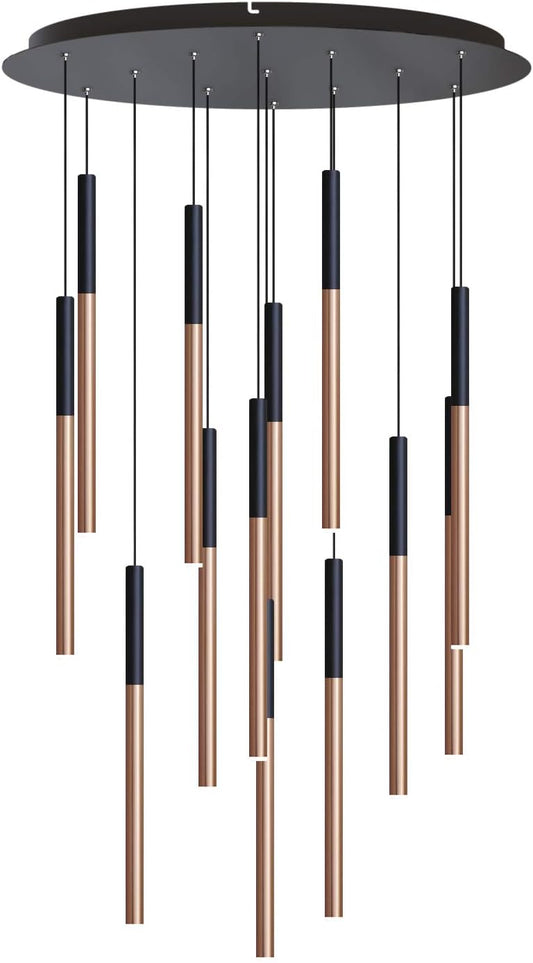 ALTAIR 13 Mini Pendant Lighting Black-Copper - LED Hanging Light Fixture for Kitchen Island, Bar, Foyer - Cluster Pendants - Dimmable, Adjustable Wire, Lamp Bulb Included