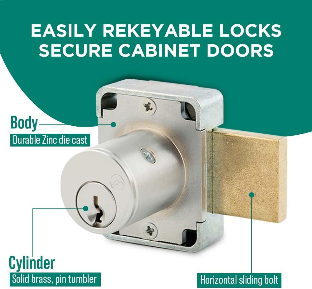 Olympus Lock 100DR Deadbolt Lock | 7/8” Chrome Key US26D | NATL KD Easily Rekeyable Cabinet Door Lock, Keyed Different | Grade 1 Door Locks with Keys | Deadbolt Cabinet Locks | Cabinet Lock for Doors