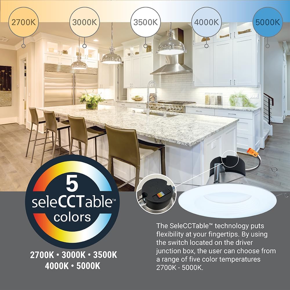HALO 5 inch / 6 inch LED Recessed Light Trim with 5 Color Temperatures, Dimmable Baffle Can Lights for Ceiling, 6-Pack. 750 Lumens LT56079FS1EWHR6PK