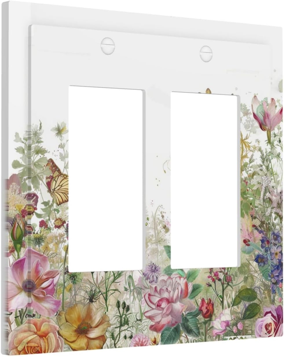 Decorative Outlet Covers Boho Wildflower Colorful Floral Butterfly 2 Gang Double Gfci Rocker Electrical Wall Panels Light Switch Cover Plate For Bed Room Living Room Decor