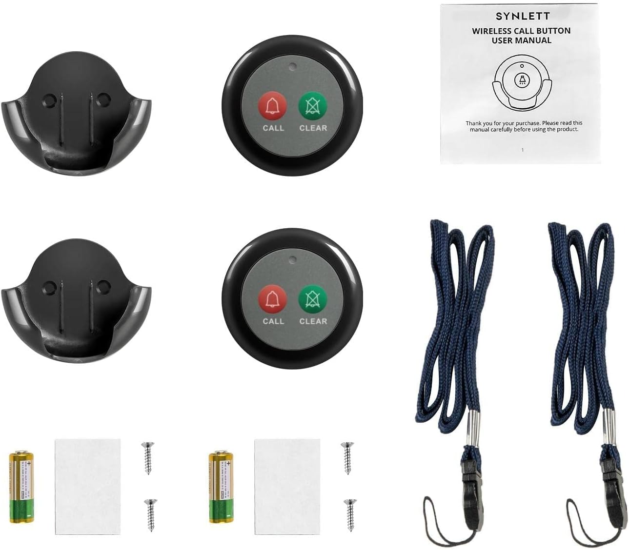 Wireless Call Buttons with Clear Call Dual Function for Wireless Call System Portable Caregiver Pager for Restaurants Nursing Home Clinic Care Facilities 2 PCS Black