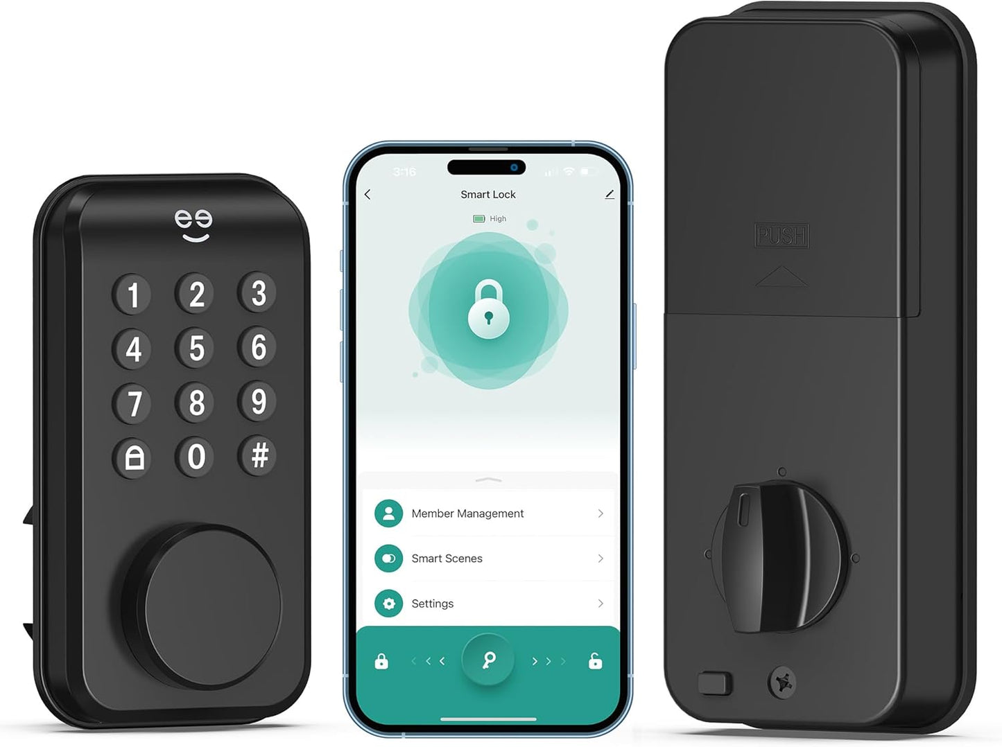 Geeni Keyless Entry Door Lock with Keypad, Smart Locks for Front Door, Electronic Keypad Smart Deadbolt Lock, Auto Lock, 2 Keys, Voice, and App Control - Battery Powered, Share Access, Alerts