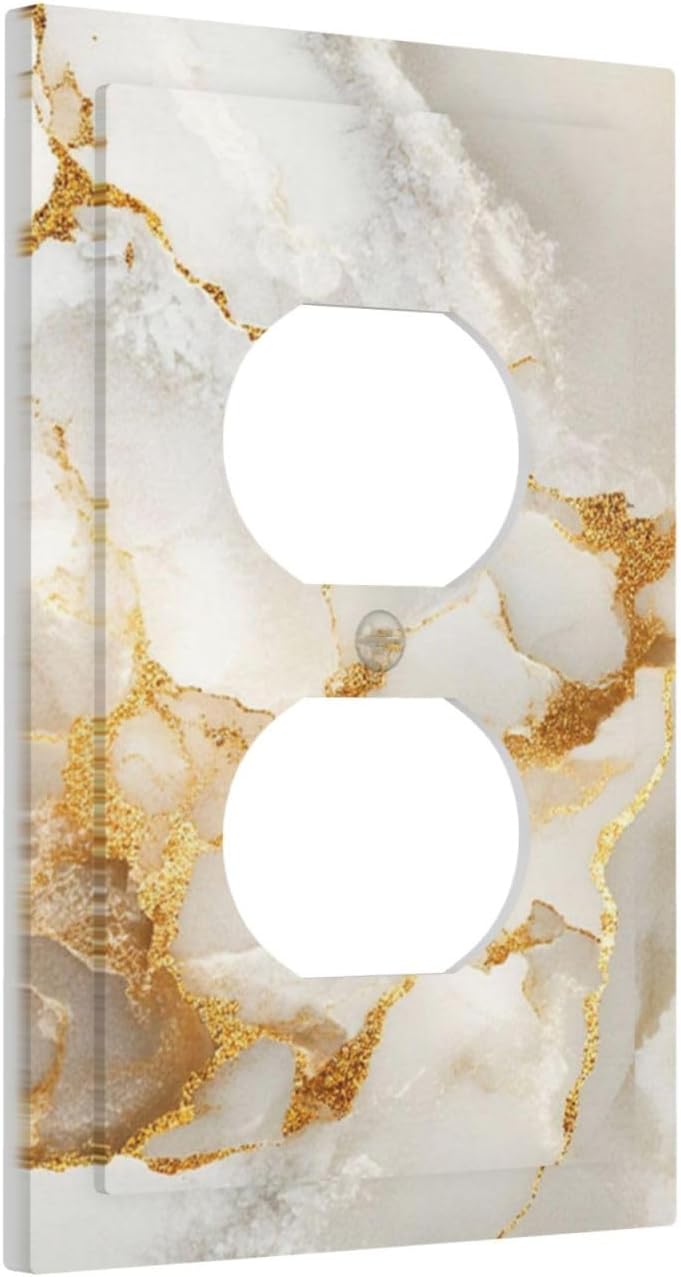 Gold Marble Crack Simple Abstract Print Outlet Covers 1 Gang Duplex Light Switch Cover Decorative Switch Plates Electrical Receptacle Faceplate Wall Plate for Bathroom Kitchen Home Decor