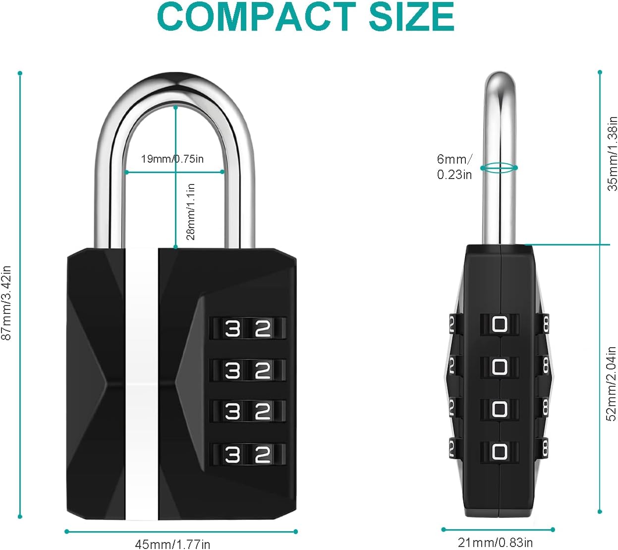 ZHEGE Gym Lock, Combination Lock Outdoor Weatherproof, [2023 Upgraded] Easy to Read 4 Digit Combo Lock with Big White Code, Heavy Duty Padlock for Locker, Gate Locks (2 Pack, Black and Silver)