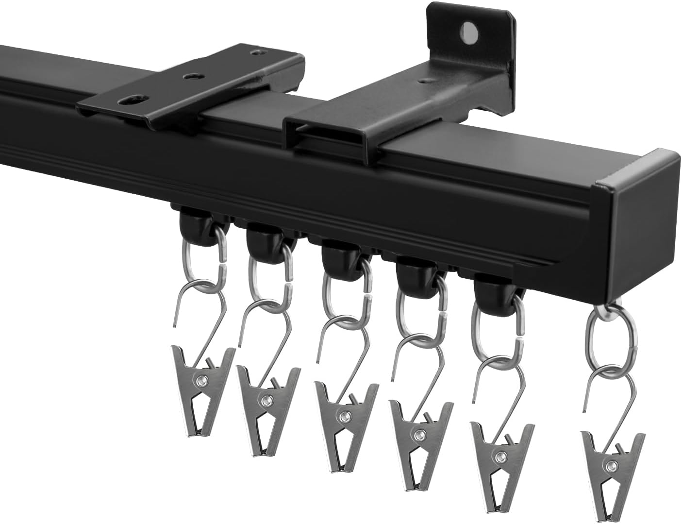 Curtain Track Ceiling Mount heavy duty sliding Curtains Tracks rails Rod System Room Divider with clips 3-6ft Black